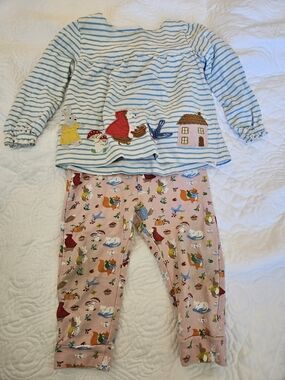 Baby Boden Girls' Blue Striped Top & Pink Woodlands Leggings Set